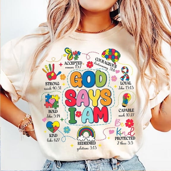 God Says I Am T-Shirt, Autism Awareness Month Tee, Puzzle Autism Teacher Shirt, Retro Autism Mama Gift T-Shirt
