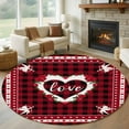 thumbnail image 2 of Valentine's Day Washable Round Area Rug 8 ft, Love Heart Black Red Buffalo Plaid , Soft Non Slip Rugs Stain Repellent Indoor Felt Carpet for Living Dining Room Bedroom Home Office, 2 of 9