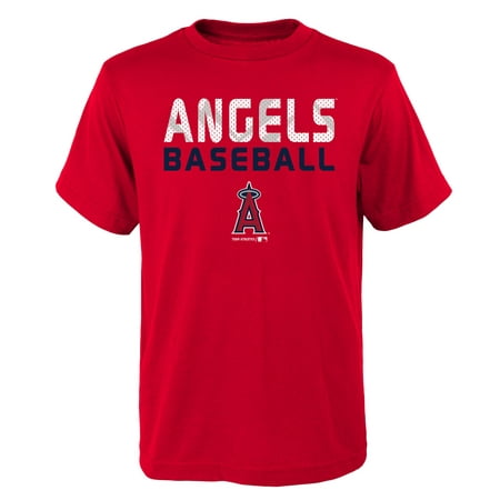 MLB Los Angeles ANGELS TEE Short Sleeve Boys Team Name and LOGO 100% Cotton Team Color