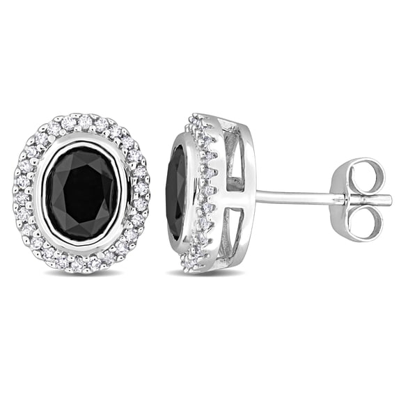 Everly Women's 2 1/5ct Black & White Diamond 14k White Gold Oval Halo Stud Earrings