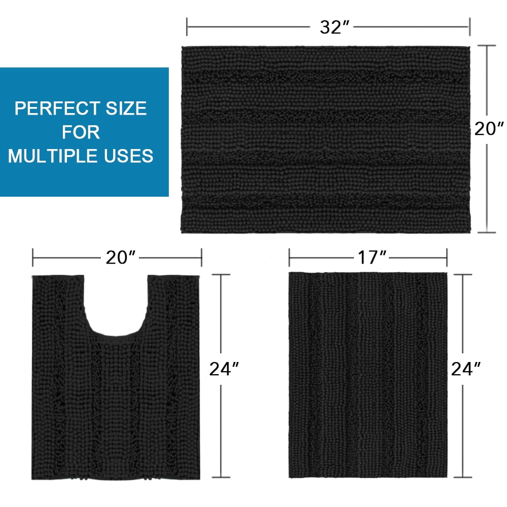 PrimeBeau Luxurious Chenille 3 Piece Bathroom Rugs Set Non Slip Soft Bath Mat for Tub, Shower and Toilet