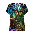 thumbnail image 4 of Dazajoo Butterfly Print Top for Women Summer Trendy Slant V Neck Button Elegant Shirts 2024 Womens Casual Floral Petal Sleeve Blouses,Multicolor,XXL, 4 of 5