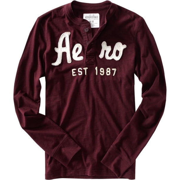 Aeropostale Mens Est 1987 Henley Shirt, Rojo, X-Large