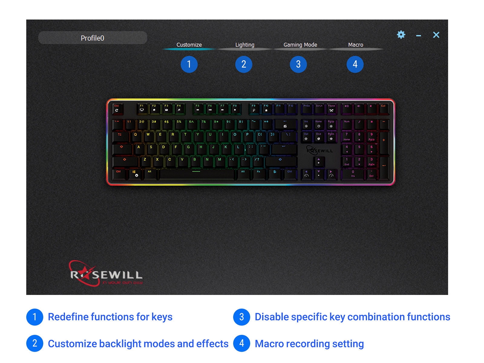 ROSEWILL Mechanical Gaming Keyboard, RGB Backlit Clicky Computer Mechanical Keyboard for PC, Laptop, Mac, Rainbow LED Modes with Side Ba（並行輸入品）