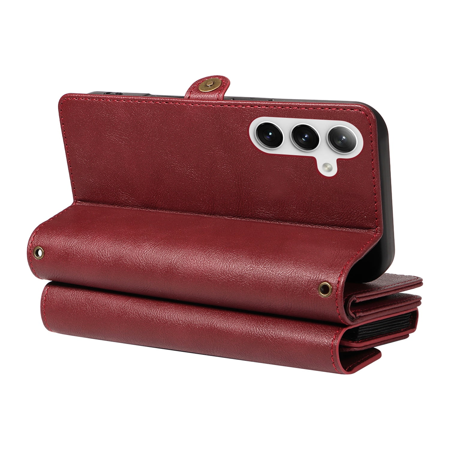 Dteck for Samsung Galaxy A16 5G Case Wallet with RFID Blocking Card Holder for WomenMen, PU Leather Magnetic Snap Flip Zipper Strap Crossbody Wallet Phone Cover 6.7",Red