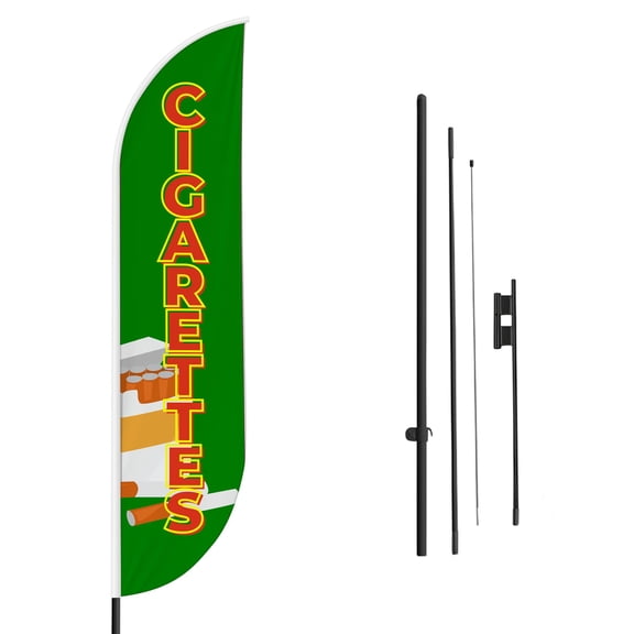 Cigarettes Sign feather flag Pole Mount Outdoor by Mavis Printing-15 FEET Long Polyester Outdoor Banner Flag Easy Hang | HD Print Swooper Flag Pole Kit to Advertise Cigarettes Business