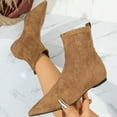 thumbnail image 3 of Pointed Toe Ankle Boots for Women Suede Height Increase Insoles Short Booties Elastic Pull on Gogo Boots, 3 of 6