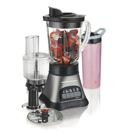 Hamilton Beach Wave Crusher Blender System with 40 oz Jar  20 oz single Serve Blend-In Travel Jar & Chopper (58163)  Grey & Black