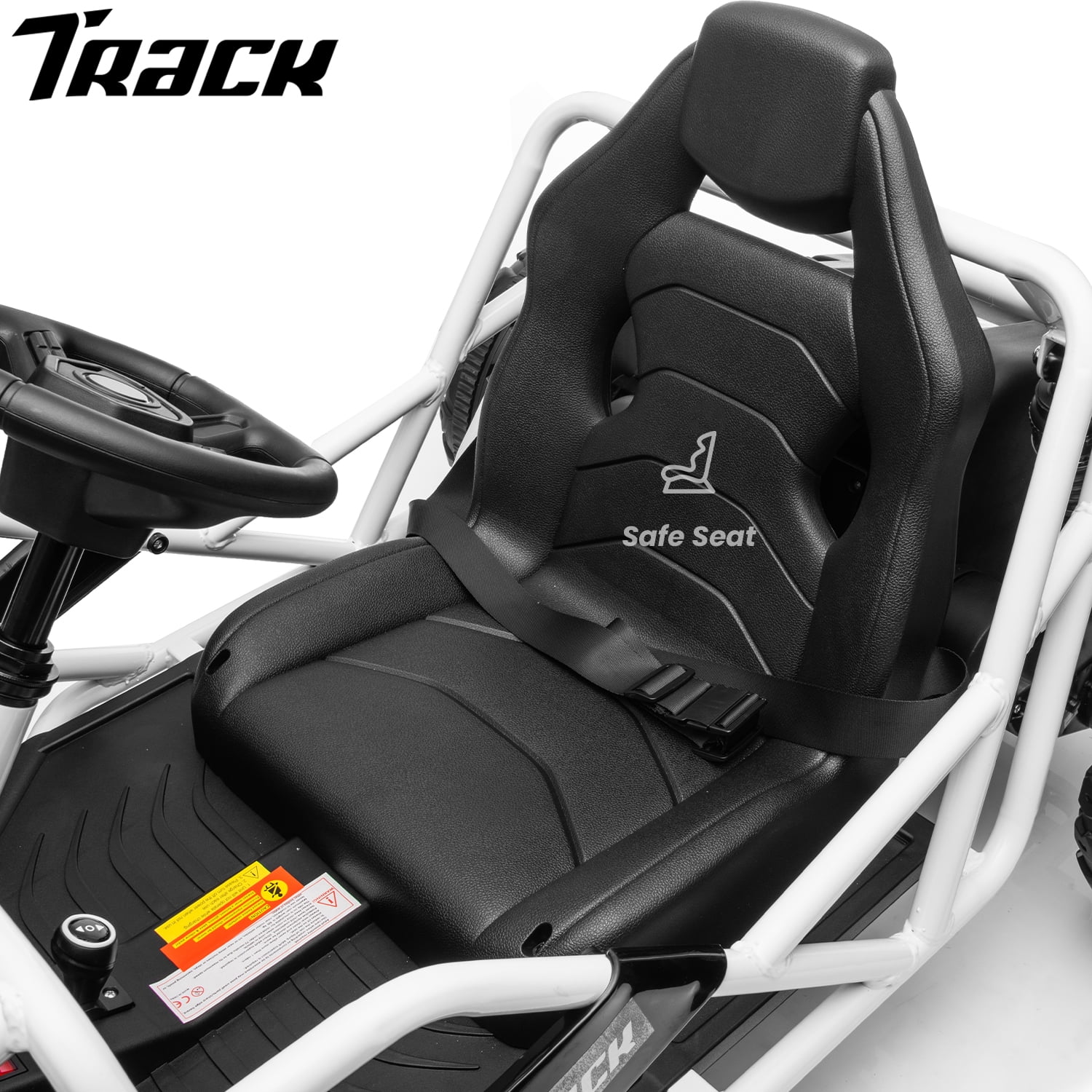 Track 7 24V Electric Go Kart, Racing Go Kart, Independent Electronic Brake Foot Pedal, Durable Full Steel Frame, 4 Mph Max Speed Electric Go Kart, 24V Outdoor Ride On Car for Kids Age 6+, Black