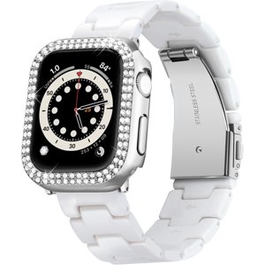 XIHAMA Resin Watch Bands for Apple Watch Band 40mm 41mm 44mm 45mm iWatch Watch Strap with Glitter Bling Protective Case Cover Wristband for Apple Watch Series 8 7 SE SE2 6 5 4