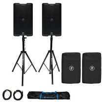 2 Mackie SRM212 V-Class 12” 2000w Powered Bluetooth PA DJ Speakers Stands Covers