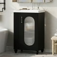 thumbnail image 2 of MIDOQIN 20" Small Bathroom Vanity with Sink, Solid Wood Narrow Bathroom Storage Cabinet Cabinet with Toilet Paper Holder & Open Shelf, Bathroom Vanity with Glass Door, 2 of 15
