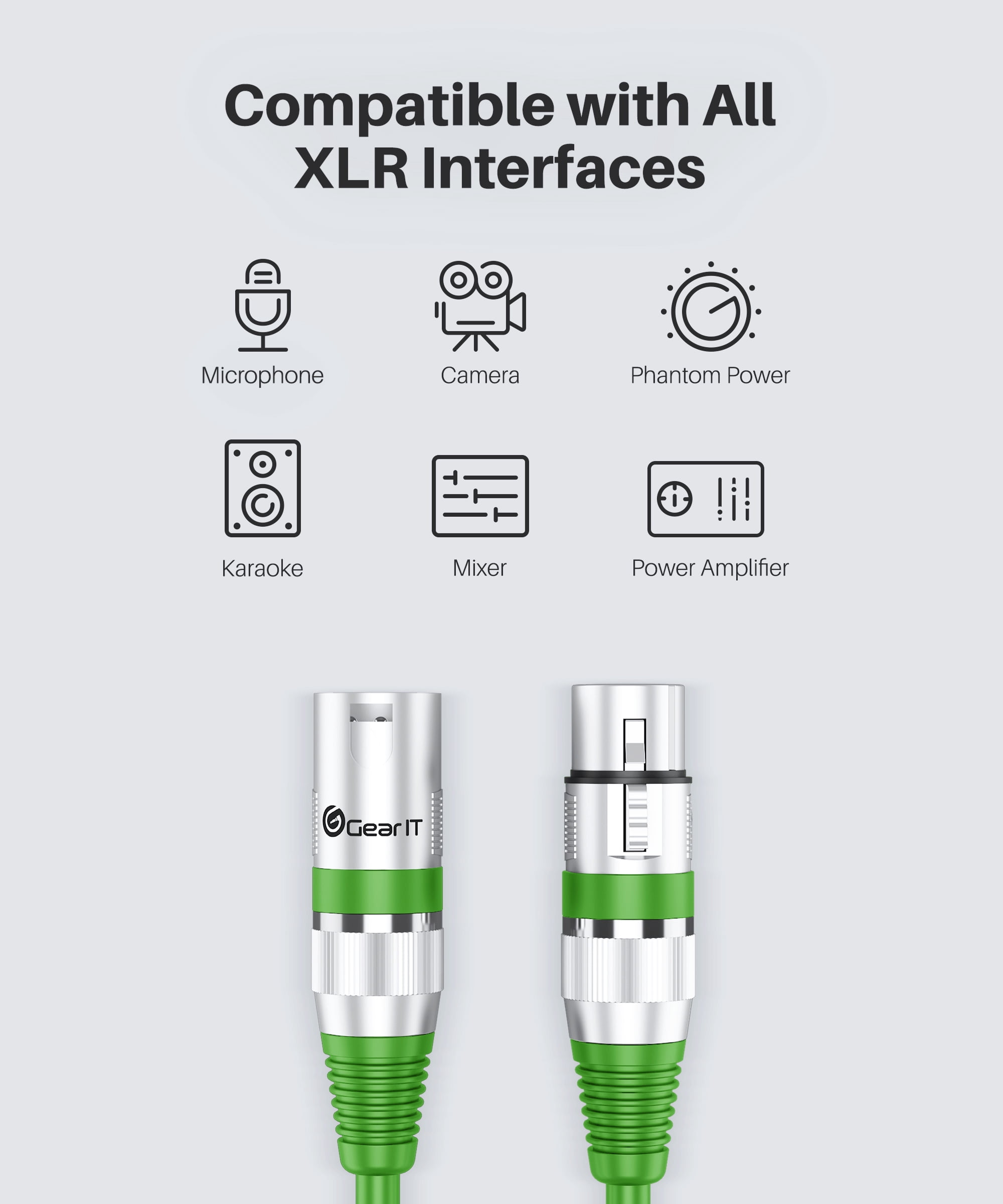 GearIT XLR to XLR Microphone Cable (100 Feet, 1 Pack) XLR Male to Female Mic Cable 3-Pin Balanced Shielded XLR Cable for Mic Mixer, Recording Studio, Podcast - Green, 100Ft, 1 Pack