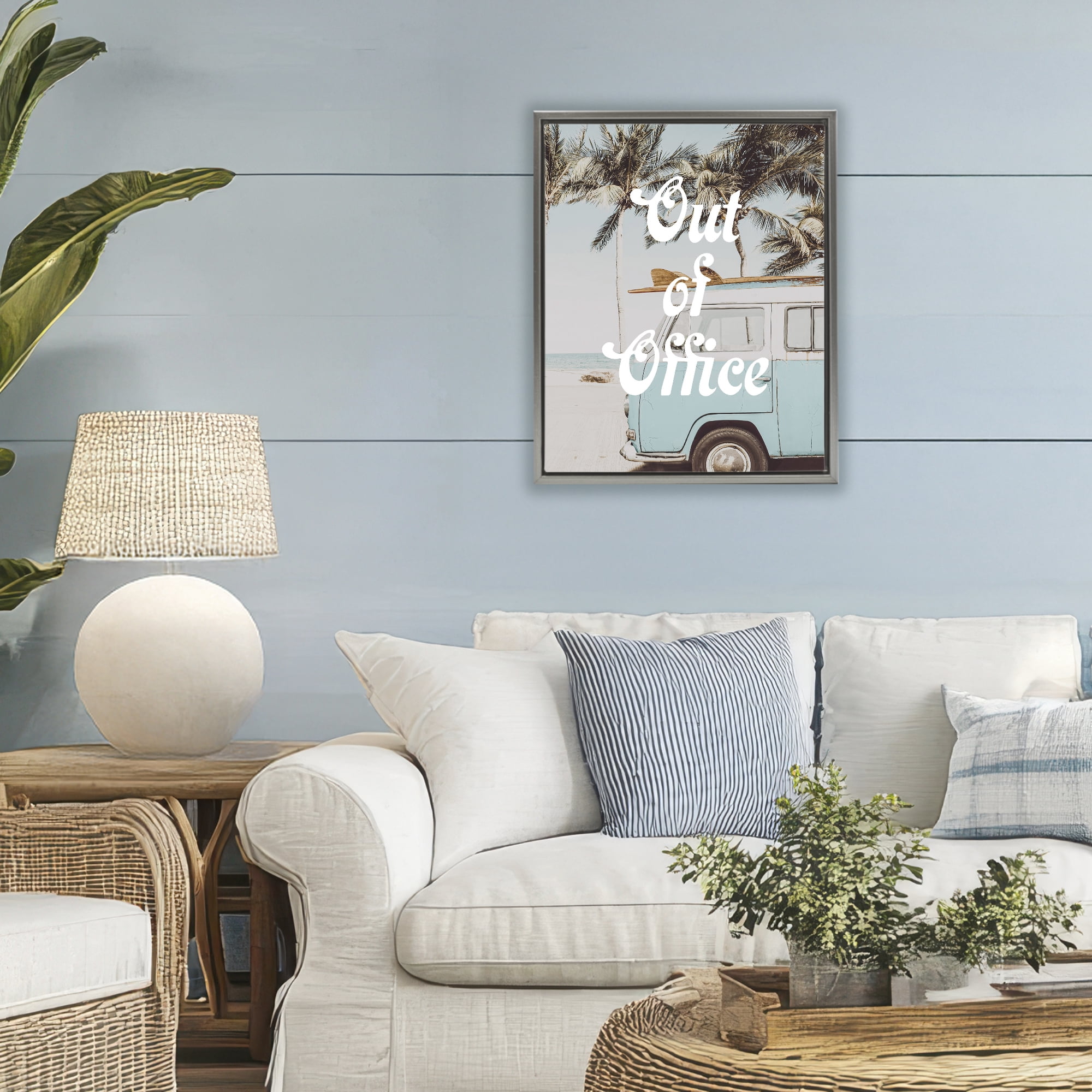 Stupell Industries Retro Out Of Office Beach Gray Framed Floater Canvas Wall Art, design by Lil' Rue