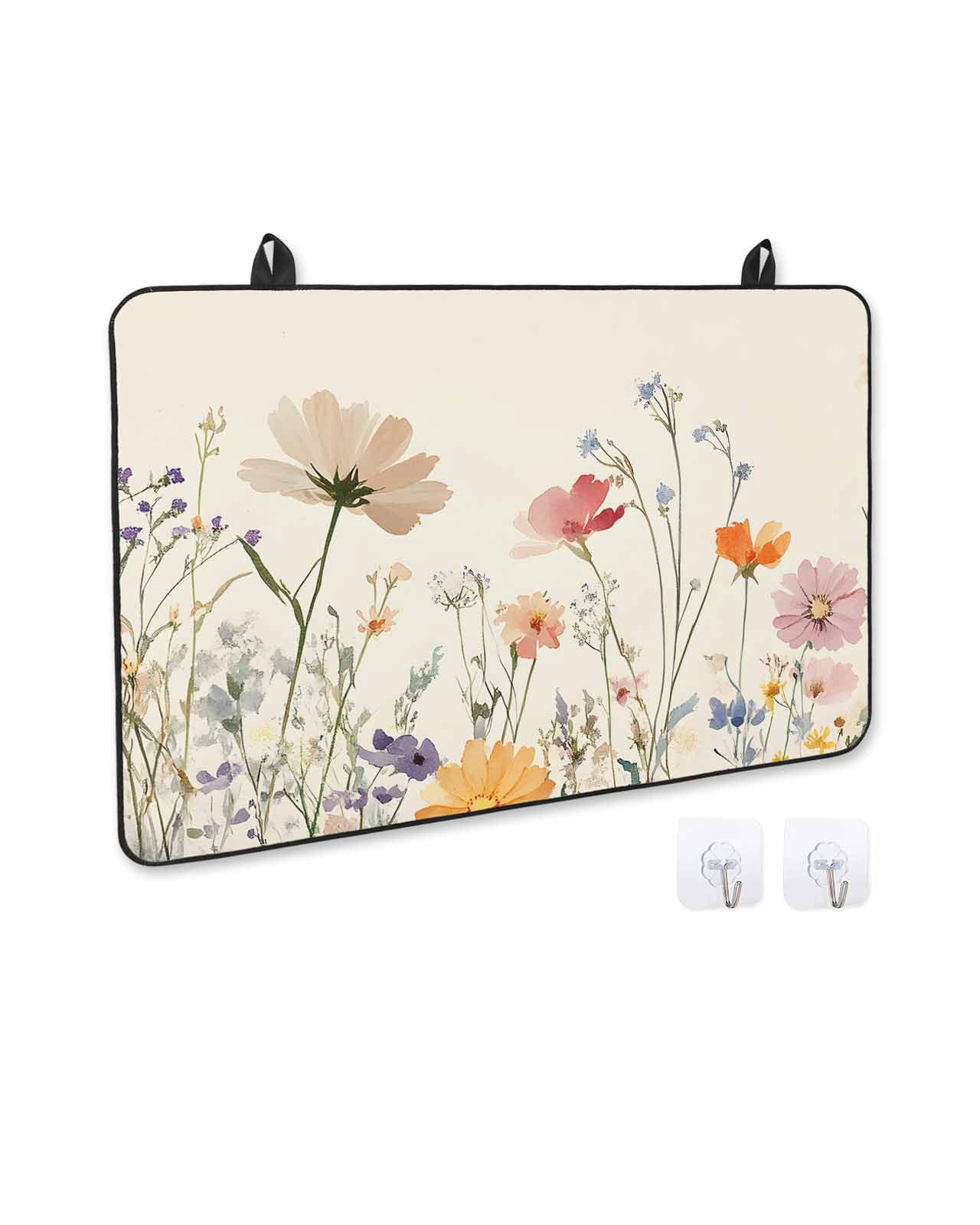 nqOlkjepod Large Induction Cooktop Protector Mat 24"x21", Floral Botanical Spring Stove Top Covers for Electric Stove, Vintage Watercolor Flowers Stove Burner Cover Mats, Glass Top Stove Cover