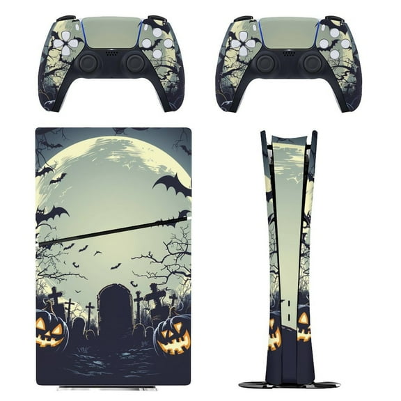 Skin Sticker for PS5 Slim Standard Disc Digital Edition Console and Controllers Decals for Playstation 5 (Halloween Pumpkin Spooky,PS5 Slim)