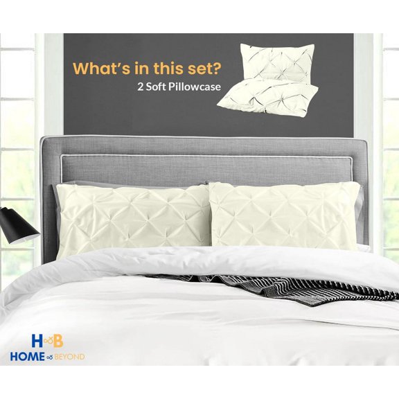 HNB Store Pillow cases Premium 600TC | Luxury Soft Egyptian Cotton Pillow Case | King 20x40" inch | 2 Pieces Pillow Case | Ivory Pinch