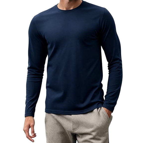 WRKEKC Sun Shirts for Men Solid Crew Neck Mesh Fabric Long Sleeve Breathable Quick Dry Daily Workout Tees