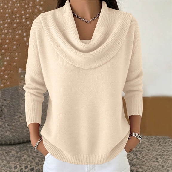 UrbanFashion Women’s Elegant Cowl Collar Knit Sweater Casual Stylish Pullover Top
