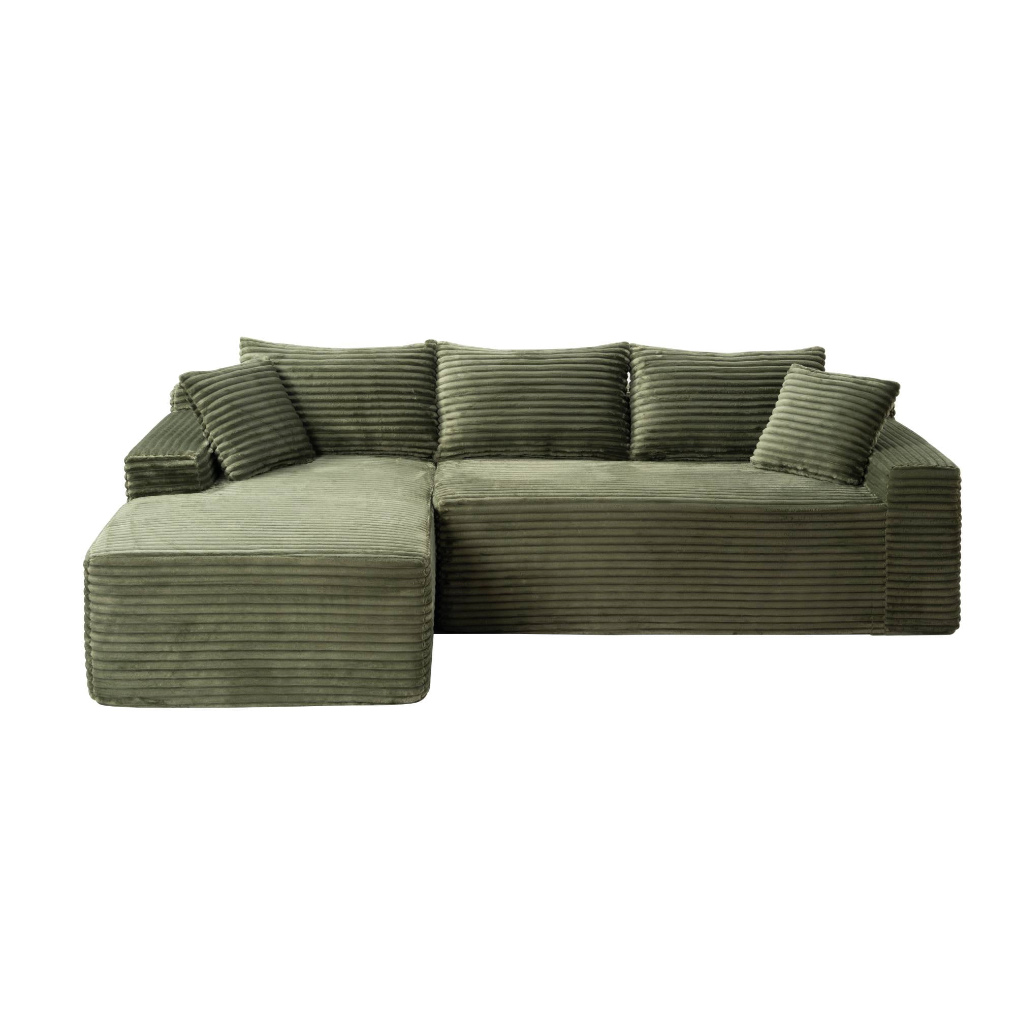 106 inch L Shape Cloud Couch Modular Sectional Sofa Corduroy Boneless Sofa Couch with Chaise, No Assembly Sofa for Living Room, Green