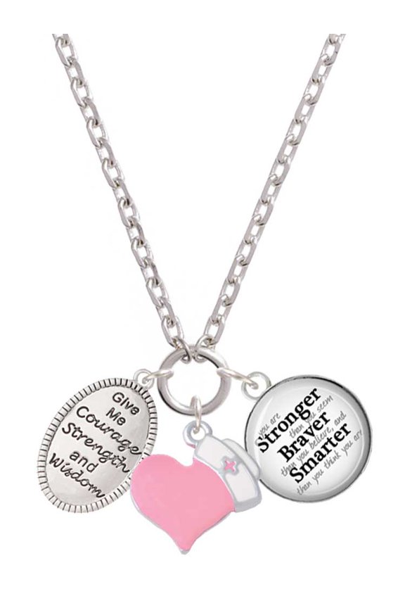 Give Me Courage Strength Wisdom Medallion - Light Pink Heart Nurse Strong Zoe Necklace