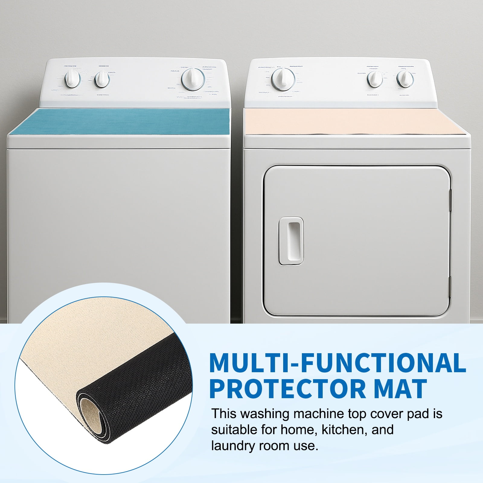 Washer and Dryer Top Protector Mat 20" x 19", 2Pack - Non-Slip, Quick Drying Rubber Washing Machine Top Cover Pad for Home Kitchen Laundry Room, Beige