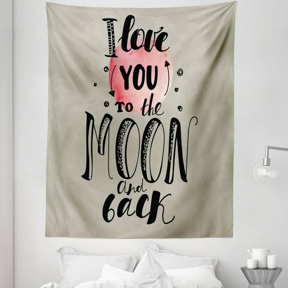 I Love You Tapestry, My Valentine Romantic Attraction Couples Celebration Design, Fabric Wall Hanging Decor for Bedroom Living Room Dorm, 5 Sizes, Beige Black Pale Pink, by Ambesonne