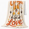 thumbnail image 2 of Little Corgi A Lot of Love with Hearts and Paw Prints, Playful Cartoon Style for Corgi Lovers, Soft Flannel Blanket for Bedroom and Family Room, Pet Adoption Gift, Whimsical Home Decor, 2 of 9