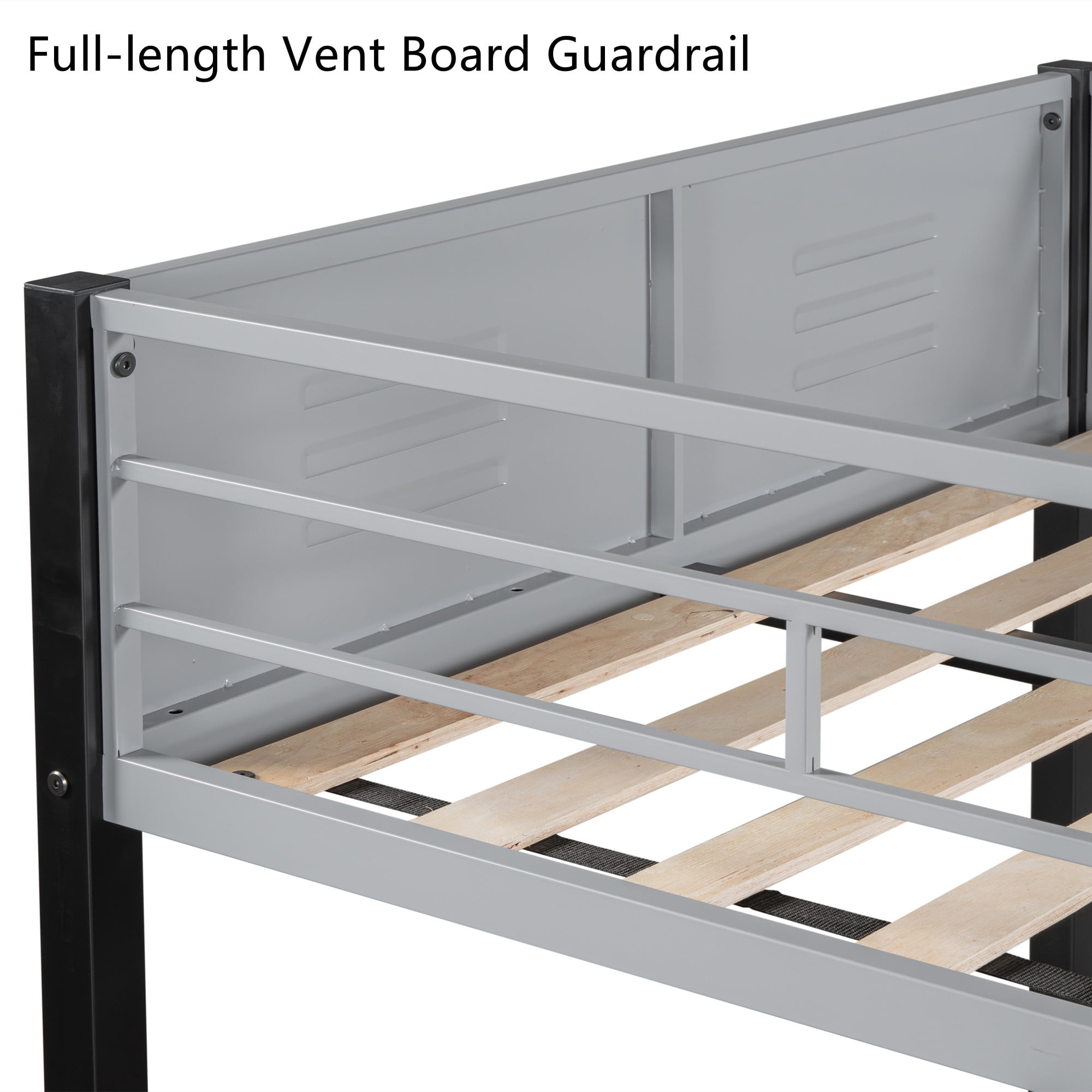 Aukfa Metal Triple Bunk Bed with Wooden Slats for Kids, Convertible to 3 Twin Bed Frame, Noise Free, Black