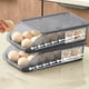 thumbnail image 1 of Organizador de huevos para refrigerador con diseño autoenrollable, contenedor apilable de 2 capas con capacidad para 24 huevos, bandeja dispensadora de plástico transparente y contenedor en blanco,, 1 of 7