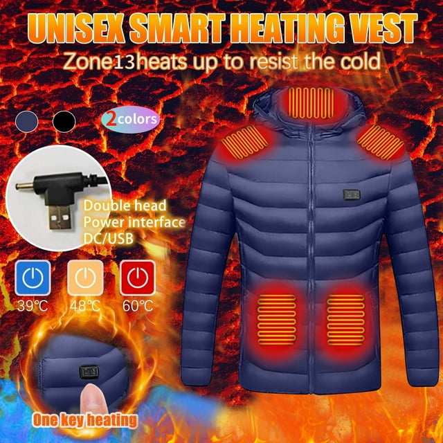 Heated Jacket For Men Women Usb Electric 13 Heating Heated Jacket With Pockets For Riding Skiing Fishing Hiking, No Battery Pack