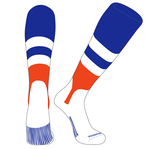 PEAR SOX OTC Baseball Softball Stirrup Socks (D, 5in) Royal, White, Orange (XS)