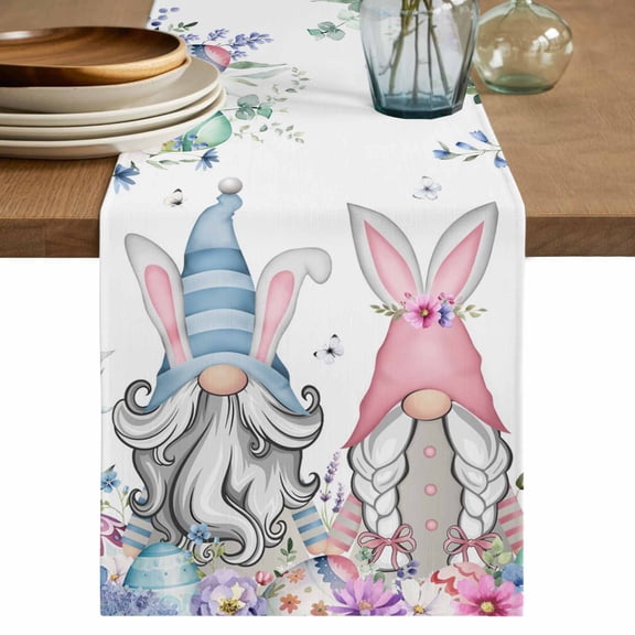 Table Runner 108 Inches Long for Kitchen Dining, Gnomes Easter Dresser Scarf Farmhouse, Dining Table Decorations for Wedding/Parties, Colorful Spring Floral Weeping Eggs 13 x 108 In
