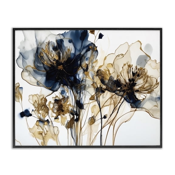 Stupell Industries Contemporary Abstract Flowers on White Black Framed Giclee Art, 20 x 16, by LSR Design Studio