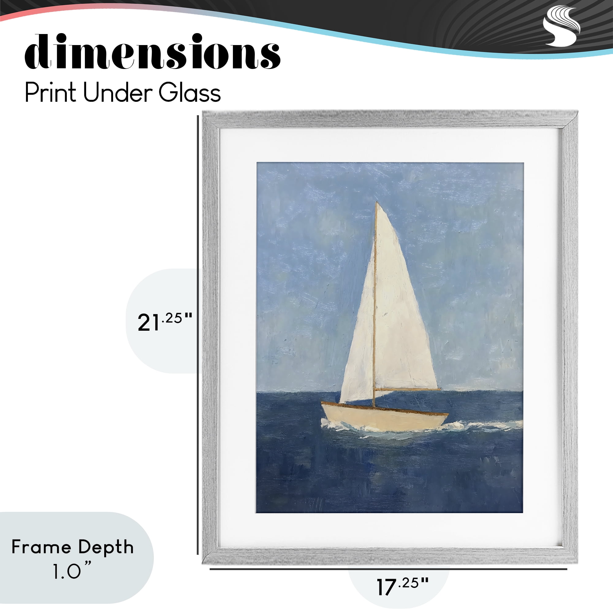 Stupell Industries Deep Blue Sail at Sea Gray Framed Print Under Glass, design by Creative Studio