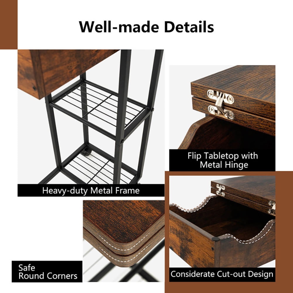 Finihen End Table, C-Shaped End Side Table with Charging Station and Wheels, Sofa Side Table, Bed Side Table, for Living Room, Bedroom, Rustic Brown Finihen End Table, C-Shaped End Side Table with Charging Station and Wheels, Sofa Side Table, Bed Side Table, for Living Room, Bedroom, Rustic Brown