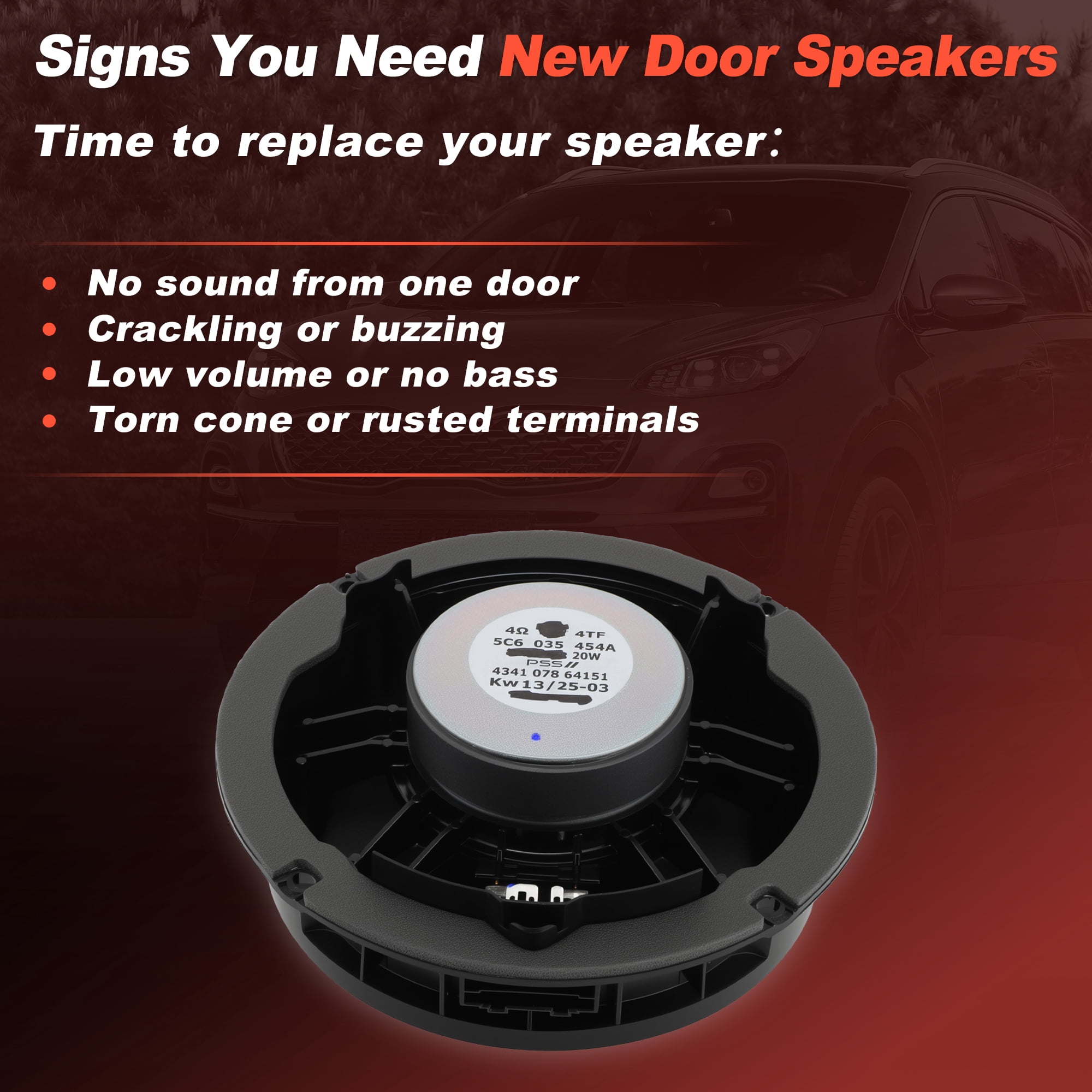 5C6035454A Front Door Speaker Assembly for Volkswagen Passat Jetta 2012-2018 6.7inch Midbass Car Audio Loudspeaker Left or Right Door Radio Speaker Coaxial Speakers 5C6-035-454-A