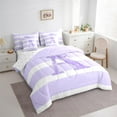 thumbnail image 4 of Homewish Purple Monogrammed A Bedding Comforter Set 7pcs, Geometric Stripes Queen Bedding Sets, Bowknot Princess Queen Sheet Sets, Super Cozy Room Decor, 4 of 8