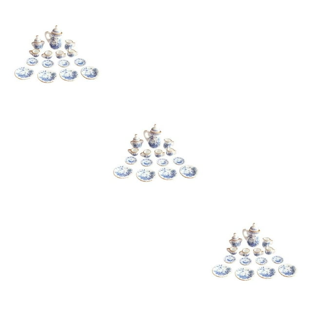 QualitChoice Ensemble de Vaisselle pour Mini Maison Ajustement Miniature Théière Modèle Ornement de Cuisine Kit de Vaisselle Intéressant Modèles Accessoires Fleur Bleue 3Ensemble