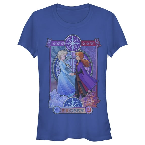 Junior's Frozen 2 Sister Stained Glass Graphic Tee Royal Blue 2X Large