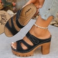 thumbnail image 3 of Rokment Platform Dress Slides Sandals for Women 2026 Summer Trendy Casual Leather Adjustable Peeptoe Chunky Block Backless Slippers High Heels Black Size 8, 3 of 6