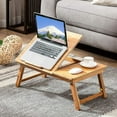 thumbnail image 2 of Easy Desk Bamboo Laptop Desk Adjustable Portable Table Lap Tray with USB Cooling Fan Notebook Computer Table Breakfast Serving Bed Tray Foldable and Drawer, 22” Medium Tilting Tray Top Surface, 2 of 5