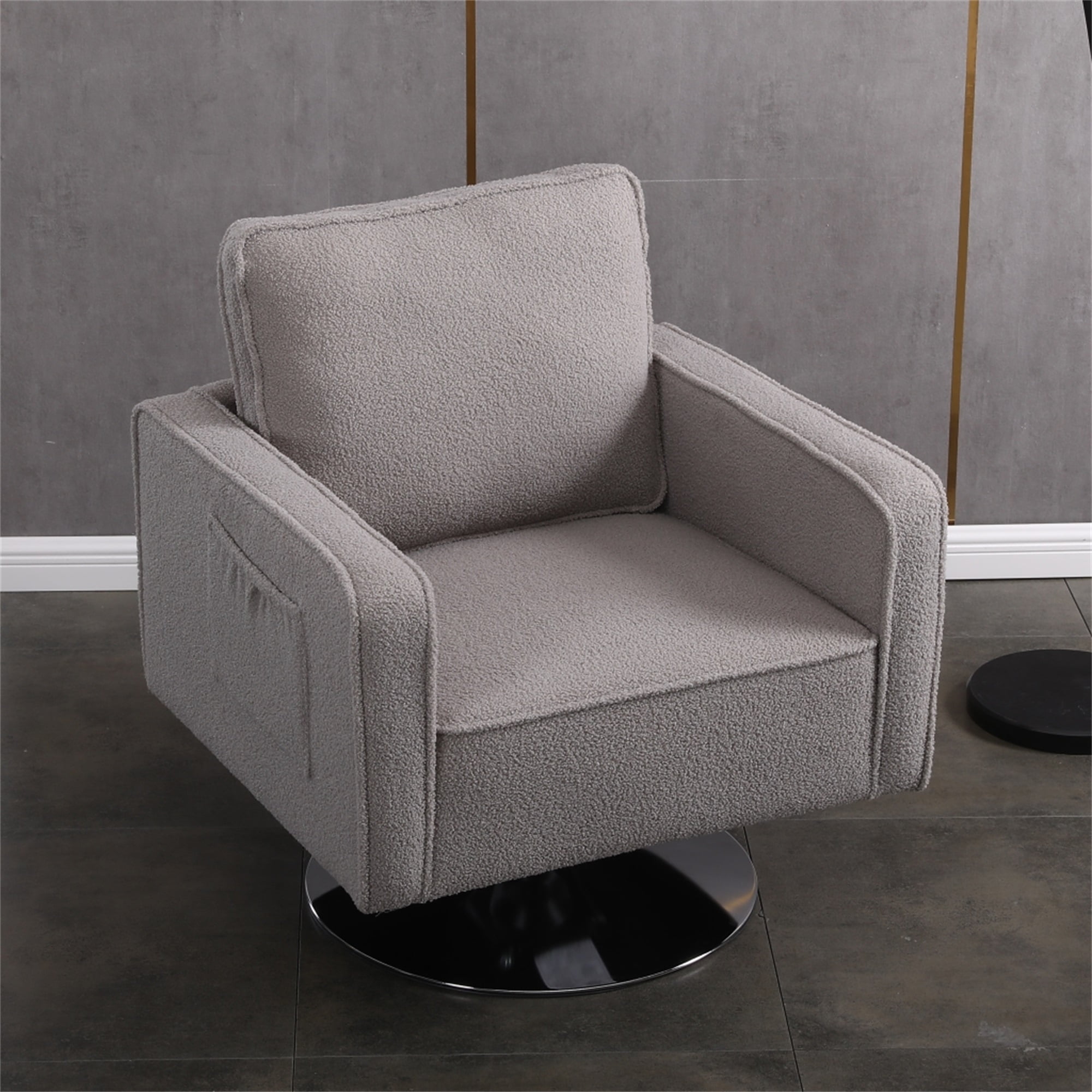 Resenkos Modern Swivel Barrel Chair for Living Room, Upholstered Accent Chair Armchair with Metal Base, Grey