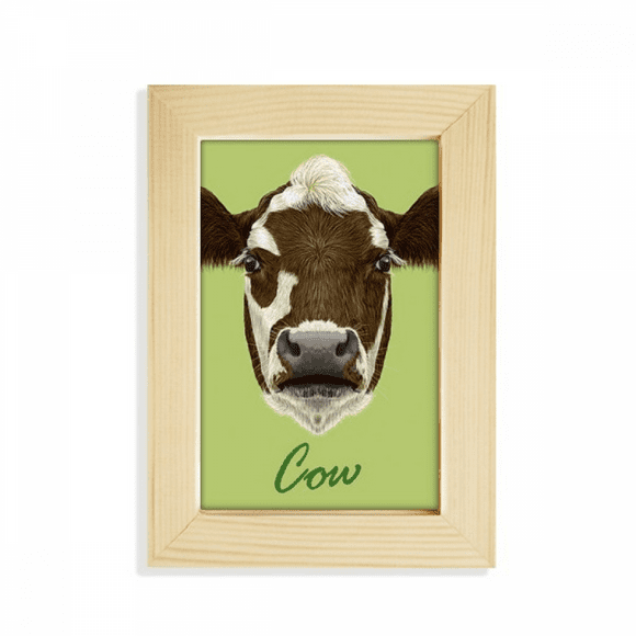 Brown-and-White Domestic Dairy Cow Animal Desktop Display Photo Frame Picture Art Painting 5x7 inch