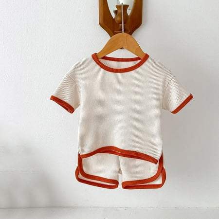 

Geire Summer New Style Toddlers Outfit Set Boys Girls Trendy Colorblock Casual Round Neck Short-sleeved Basic Tee & Matching Shorts Soft Cotton Clothing Set