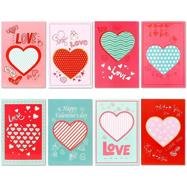 Tarjetas de San Valentín Tarjetas de felicitación con diseños de corazones coloridos Tarjeta del día de San Valentín para marido, esposa, novia, niños (3,9 x 5,9 pulgadas, 8 unidades) Fason WRMH-209