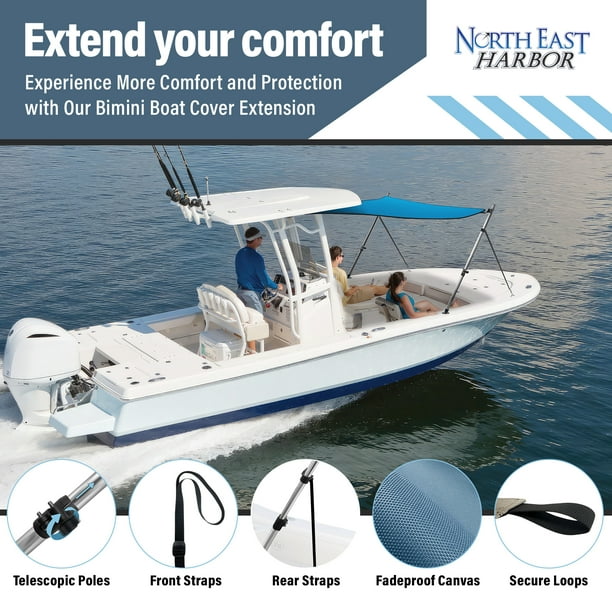 Knox Universal T-Top Extension Bimini Tops for Boats Sun Shade Kit, Boat Shade Hard Top Boat Cover Canopy Adjustable Poles, Marine 900d Canvas