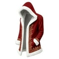 thumbnail image 4 of Unisex Red Leather Stylish Long Coat Christmas Santa Claus Shearling Hooded Trench Coat, 4 of 4
