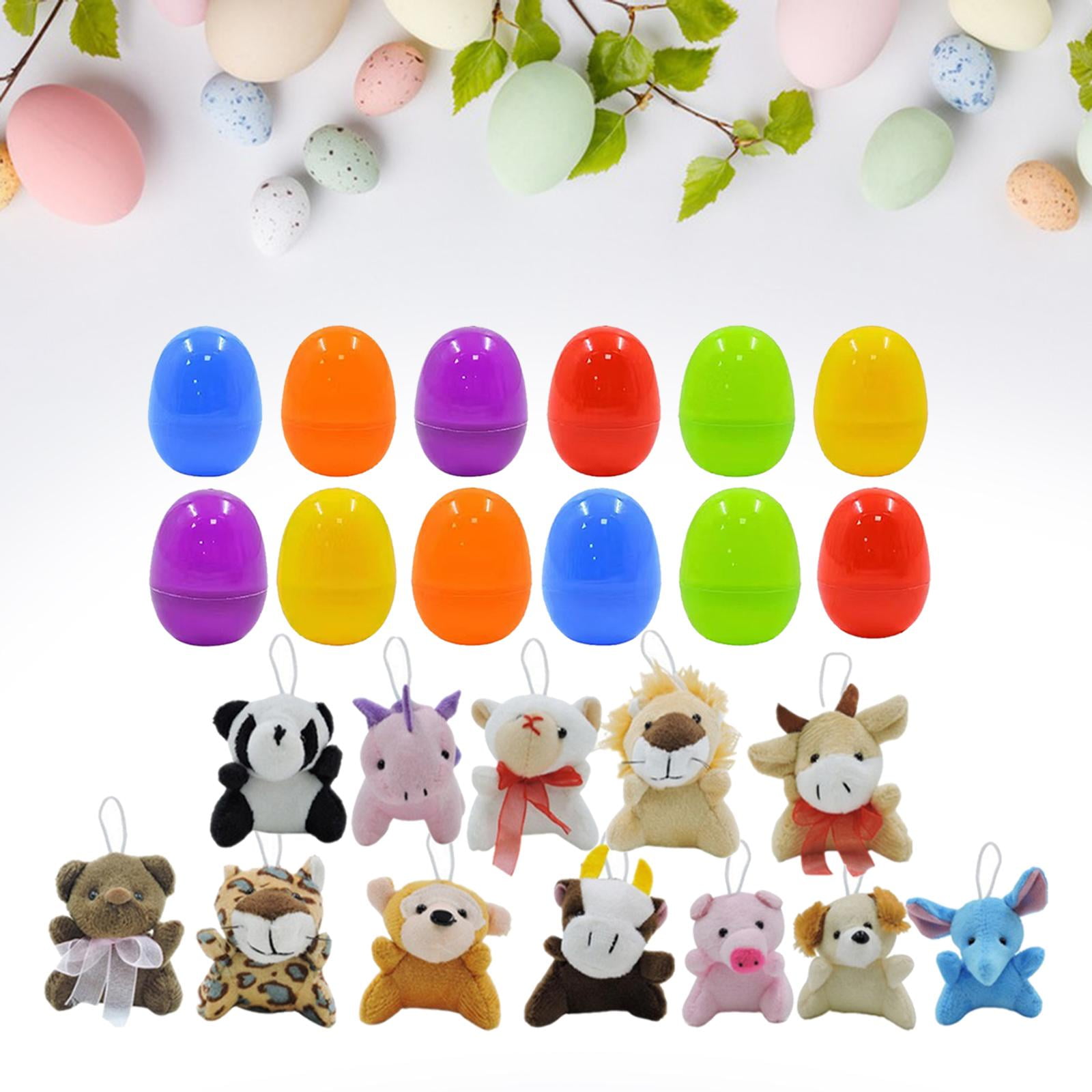 FVDPWYE 12 Pieces Easter Eggs Filled Mini Plush Animal Toy Figures Funny Colorful Cute Ornaments for Easter Basket Stuffers Kid Gifts