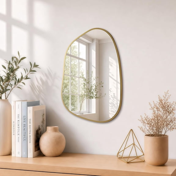 Irregular Wall Mirror Asymmetrical Mirror, 16''x12'' Small Gold Mirror for Bathroom Bedroom Living Room Entryway, Decorative Modern Wall Decor, Wall Mounted (Gold, 16''x12'')